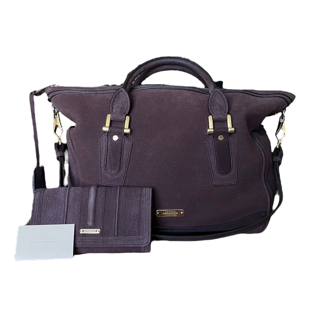 Burberry Kirley Satchel + Wallet Brown Cow Grain Pebbled Leather - Picture 1 of 16